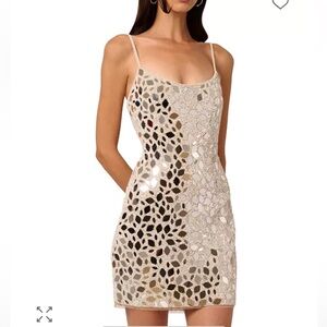 Sequin Crochet Mini Dress in Champagne